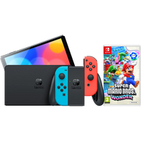 Koop Nintendo Switch OLED Blauw/Rood + Super Mario Bros. Wonder - 6095626049087