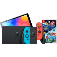 Koop Nintendo Switch OLED Blauw/Rood + Super Mario Galaxy 1+2 - 6151128774794